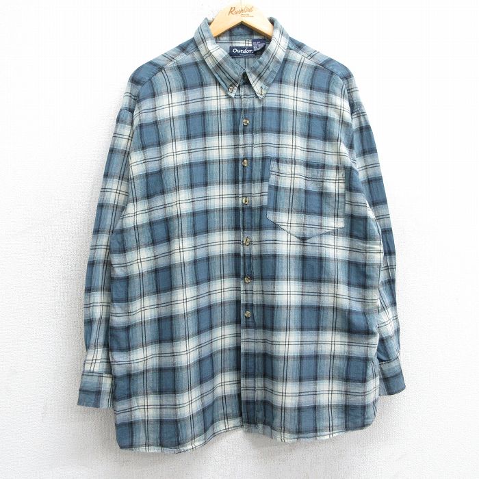 XL★古着 長袖 シャツ メンズ 00年代 00s コットン ボタンダウン 薄紺系他 ネイビー チェック 25jul03 中古 トップス