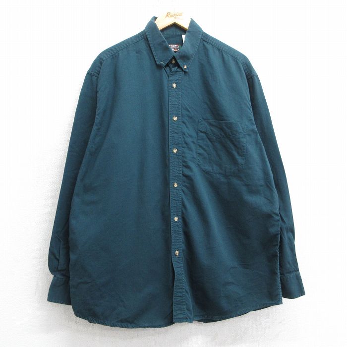 【50%OFF】XL★古着 長袖 シャツ メンズ 00年代 00s 大きいサイズ コットン ボタンダウン 緑 グリーン 25jul03 中古 トップス