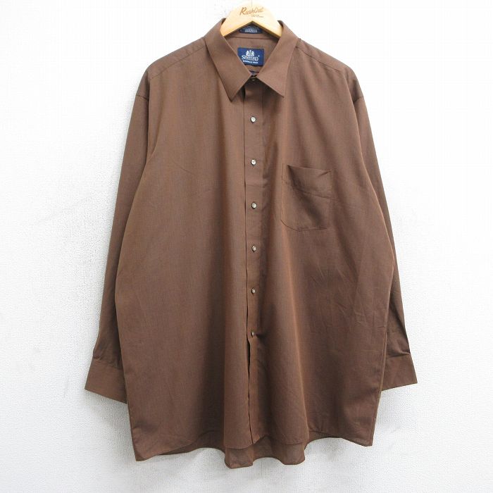 XL★古着 長袖 シャツ メンズ 大きいサイズ ロング丈 茶 ブラウン 25jul03 中古 トップス