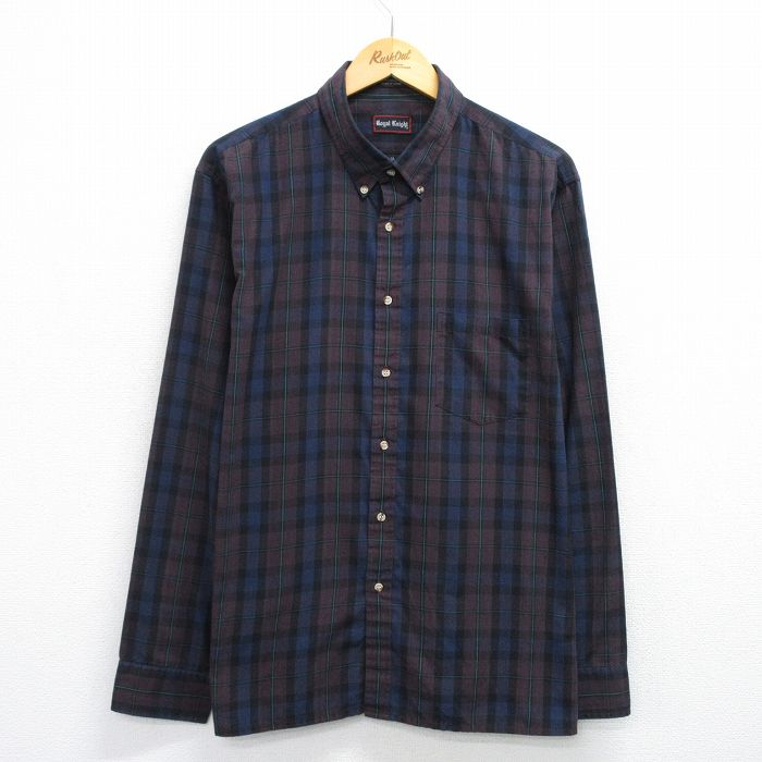 XL★古着 長袖 シャツ メンズ 90年代 90s 大きいサイズ ボタンダウン 紺他 ネイビー チェック 25jul03 中古 トップス