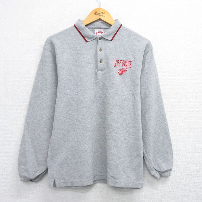 M★古着 長袖 ポロ シャツ メンズ NHL デトロイトレッドウィングス グレー アイスホッケー 25jul03 中古 トップス