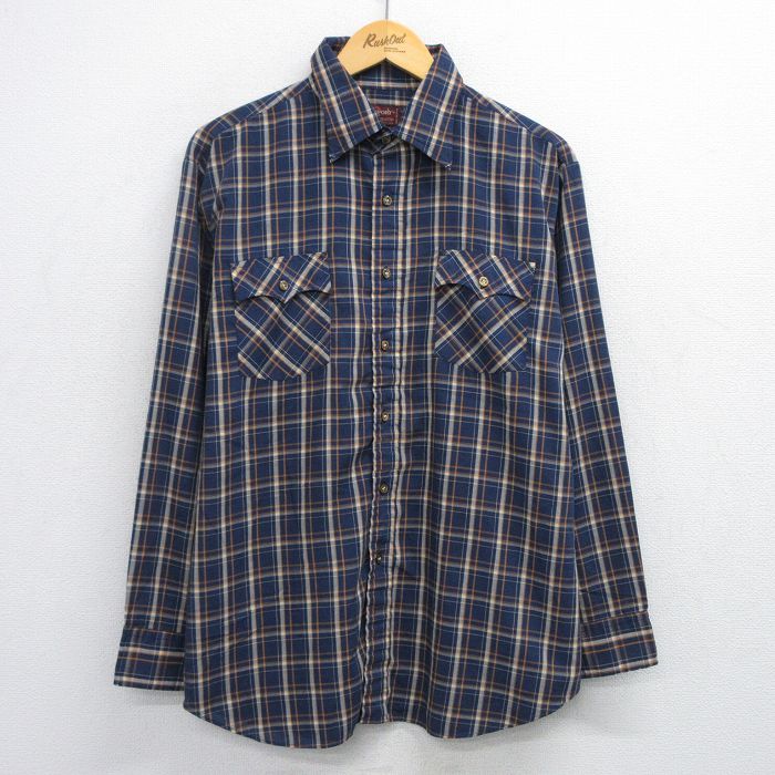 L★古着 長袖 シャツ メンズ 90年代 90s 紺他 ネイビー チェック 25jul03 中古 トップス
