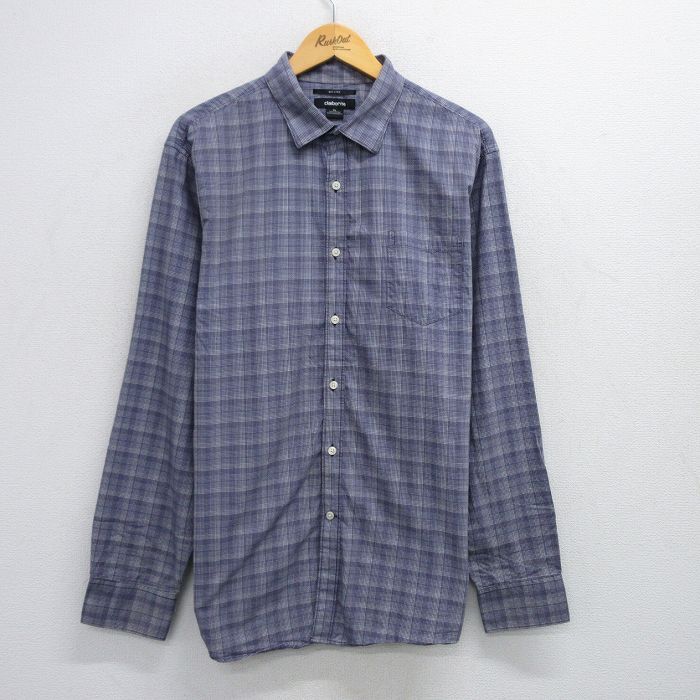 XL★古着 長袖 シャツ メンズ 大きいサイズ 紫他 パープル チェック 25jul03 中古 トップス