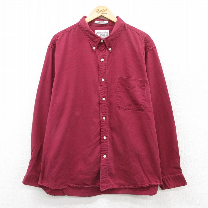 XL★古着 長袖 シャツ メンズ 00年代 00s 大きいサイズ コットン ボタンダウン エンジ 25jul05 中古 トップス