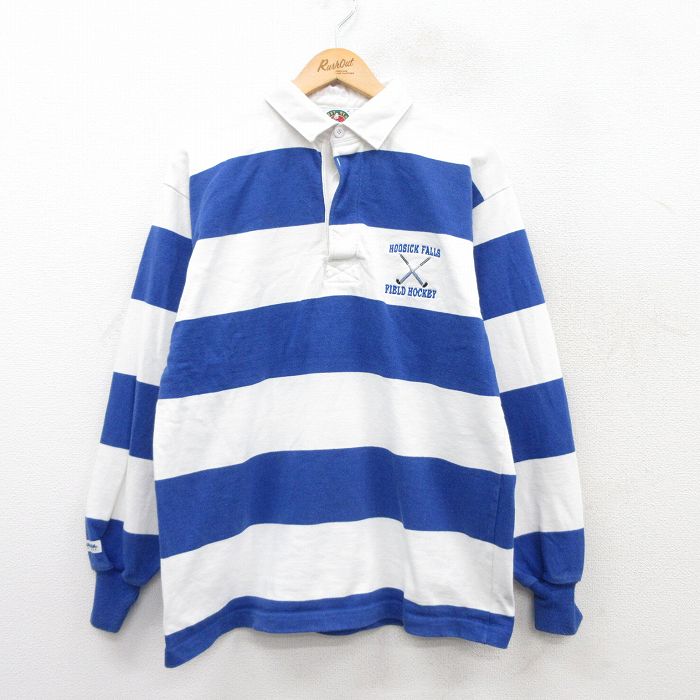 M★古着 バーバリアン 長袖 ラガー シャツ メンズ フィールドホッケー コットン 青他 ブルー ボーダー 25jul05 中古 トップス