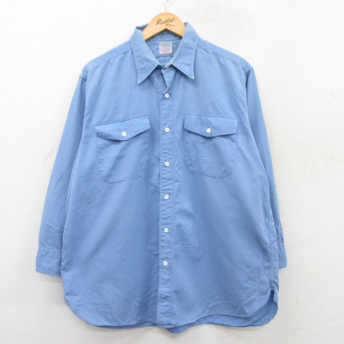 XL★古着 長袖 ビンテージ シャツ メンズ 60年代 60s マチ付き 薄紺 ネイビー 【spe】 25jul05 中古 トップス