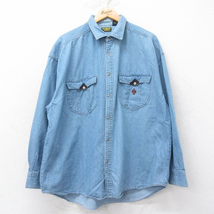XL★古着 オシュコシュ OSHKOSH 長袖 シャツ メンズ サンダーバード 大きいサイズ コットン 紺 ネイビー デニム 25aug04 中古 トップス