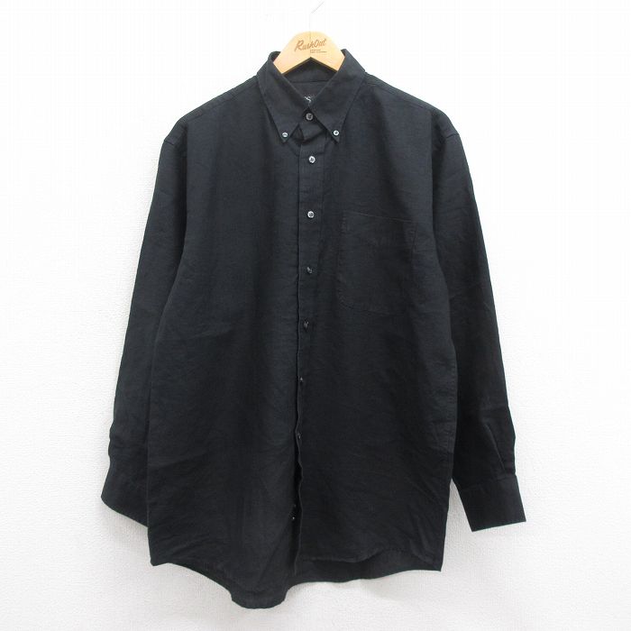 L★古着 JOS A BANK 長袖 シャツ メンズ リネン ボタンダウン 黒 ブラック 25aug04 中古 トップス