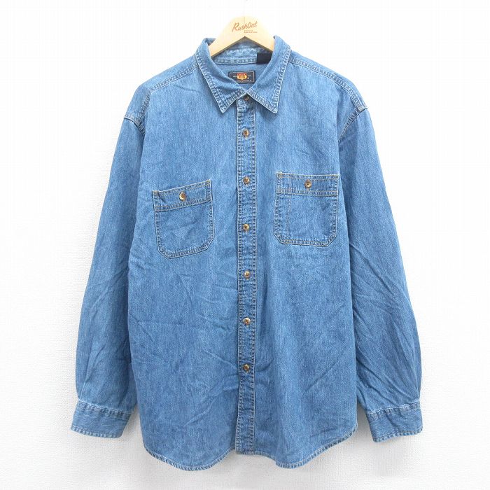 【20%OFF】XL★古着 ルート66 長袖 シャツ メンズ 00年代 00s 大きいサイズ コットン 紺 ネイビー デニム 25aug08 中古 トップス