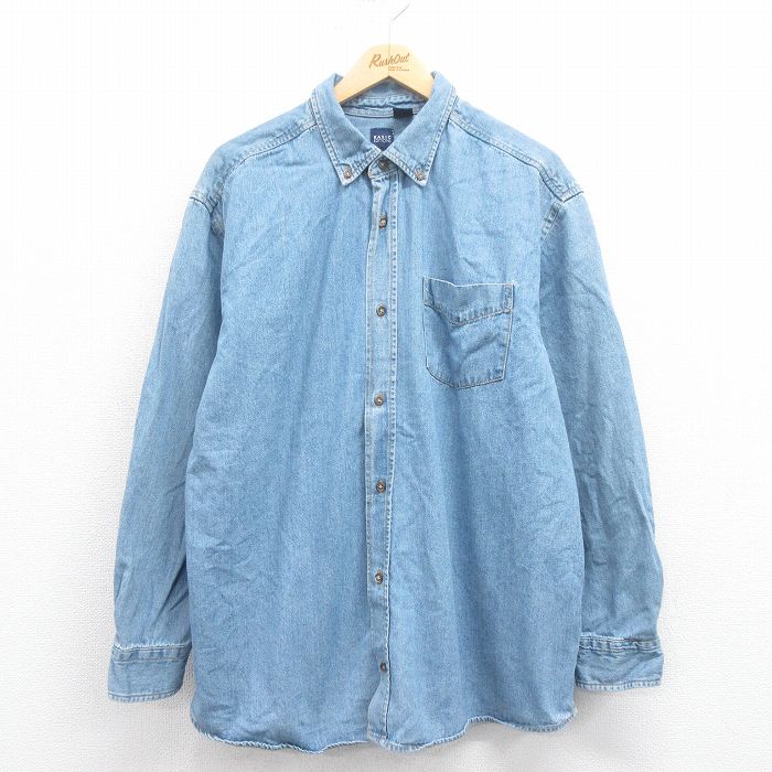 XL★古着 ベーシックエディションズ 長袖 シャツ メンズ 大きいサイズ コットン ボタンダウン 紺 ネイビー デニム 25aug08 中古 トップス