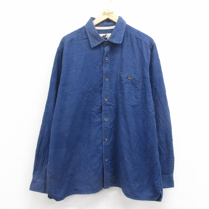 【50%OFF】XL★古着 TERRITORY AHEAD 長袖 シャツ メンズ ネイティブ柄 ラグ柄 大きいサイズ コットン 紺 ネイビー 25aug08 中古 トップス