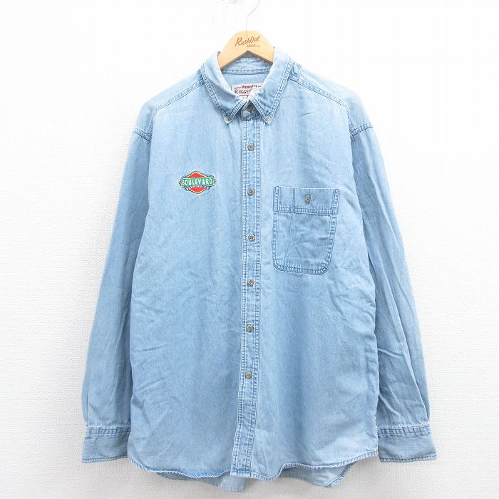 【20%OFF】XL★古着 ラングラー Wrangler 長袖 シャツ メンズ 00年代 00s 大きいサイズ ボタンダウン 紺 ネイビー デニム 25aug08 中古 トップス