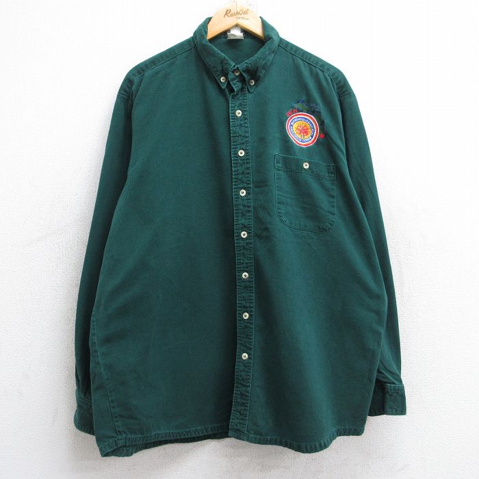 XL★古着 長袖 シャツ メンズ 90年代 90s IBEW 58 大きいサイズ コットン ボタンダウン USA製 緑 グリーン 25aug18 中古 トップス