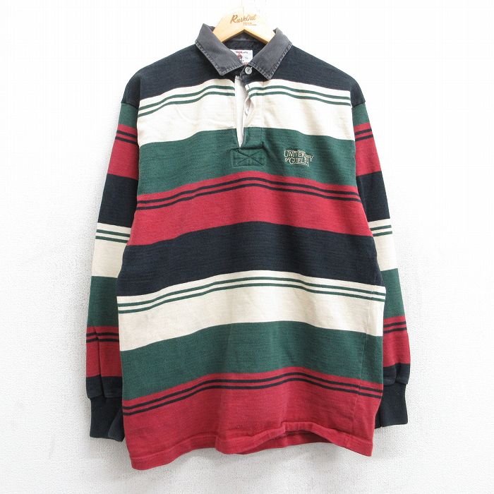 【50%OFF】バーバリアン 00s 長袖ラガーシャツ グエルフ グリーンボーダー L | 古着