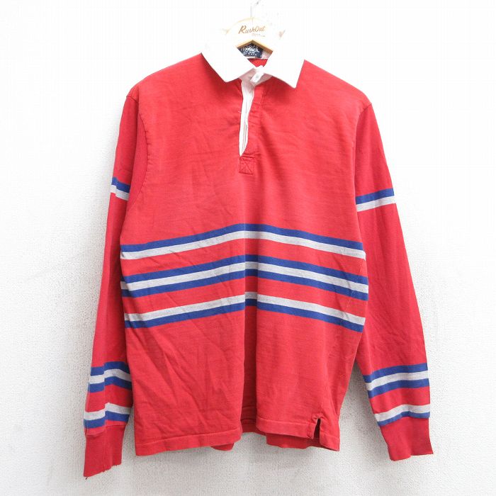 【50%OFF】M★古着 ウールリッチ WOOLRICH 長袖 ラガー シャツ メンズ 90年代 90s コットン USA製 赤他 レッド ボーダー 【spe】 25aug18 中古 トップス