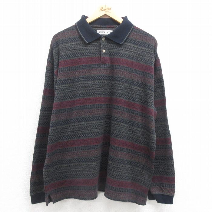 【50%OFF】XL★古着 長袖 ポロ シャツ メンズ 大きいサイズ エンジ他 25aug18 中古 トップス
