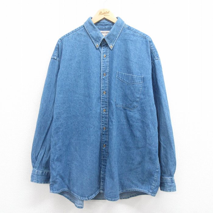 【50%OFF】XL★古着 長袖 シャツ メンズ 大きいサイズ コットン ボタンダウン 紺 ネイビー デニム 25aug18 中古 トップス