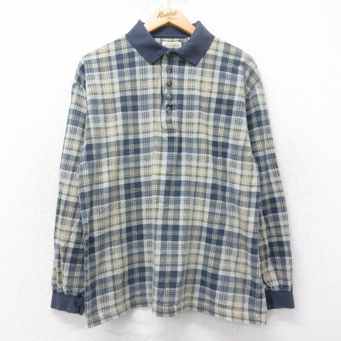 XL★古着 セントジョンズベイ 長袖 ポロ シャツ メンズ 00年代 00s コットン 紺他 ネイビー チェック 25aug20 中古 トップス