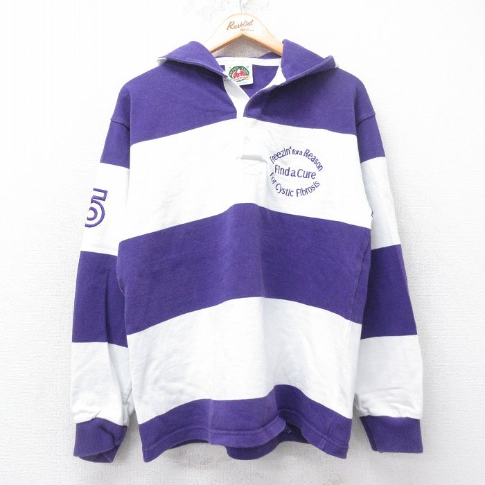 M★古着 バーバリアン 長袖 ラガー シャツ パーカー メンズ 90年代 90s Find コットン カナダ製 紫他 パープル ボーダー 【spe】 25aug20 中古 トップス