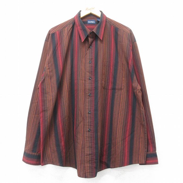 【50%OFF】XL★古着 ピューリタン 長袖 シャツ メンズ 00年代 00s 大きいサイズ ロング丈 黒他 ブラック ストライプ 25aug20 中古 トップス