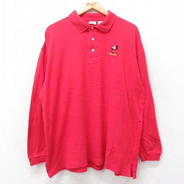 【50%OFF】ディズニー 00s 長袖ポロシャツ ミッキーマウス レッド XL | 古着