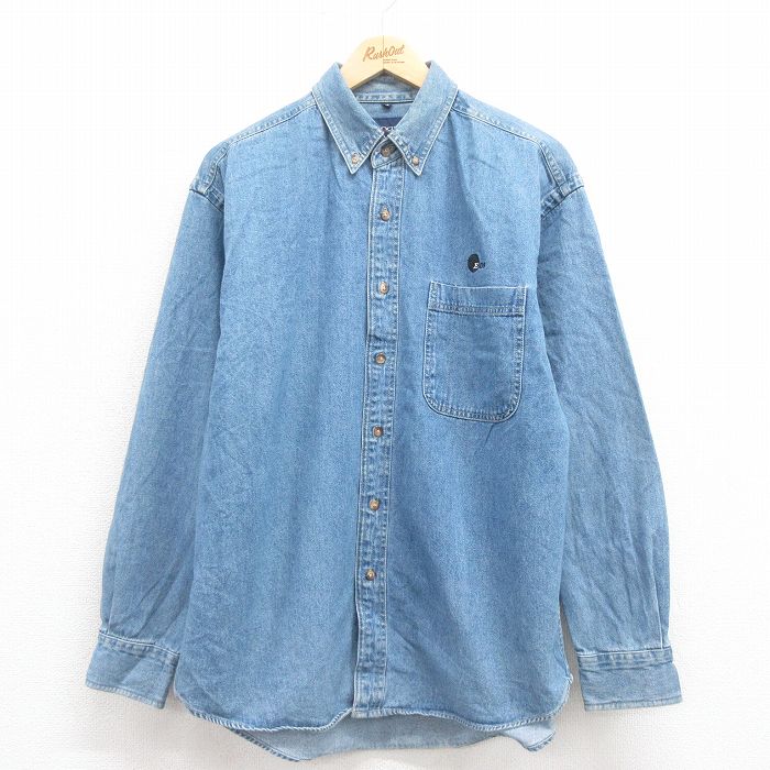 XL★古着 スイングスター 長袖 シャツ メンズ 90年代 90s EDS コットン ボタンダウン 紺 ネイビー デニム 25aug23 中古 トップス