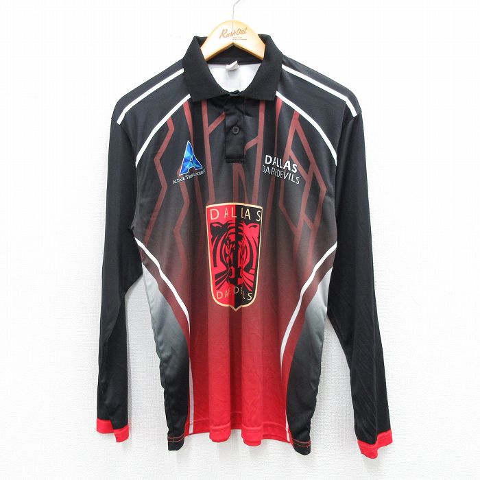 M★古着 長袖 ポロ シャツ メンズ DALLAS DAREDEVILS 黒他 ブラック 25aug25 中古 トップス