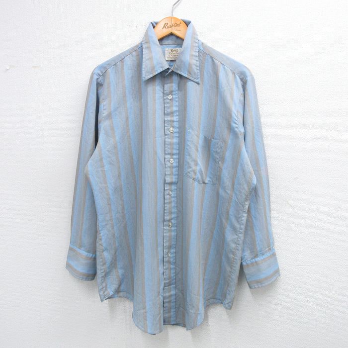 XL★古着 アロー 長袖 シャツ メンズ 70年代 70s USA製 薄青他 ブルー ストライプ 25aug25 中古 トップス