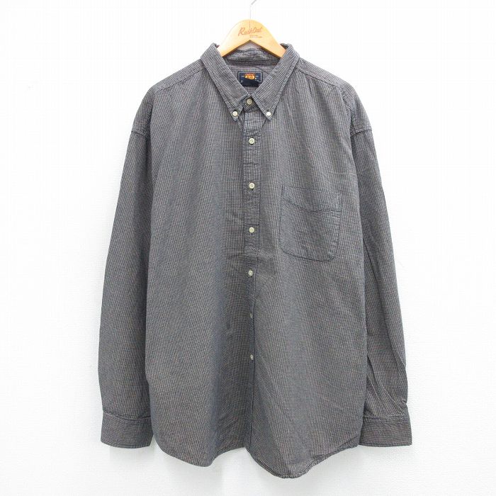 XL★古着 ルート66 長袖 シャツ メンズ 00年代 00s 大きいサイズ ロング丈 コットン ボタンダウン 紺他 ネイビー チェック 25aug25 中古 トップス