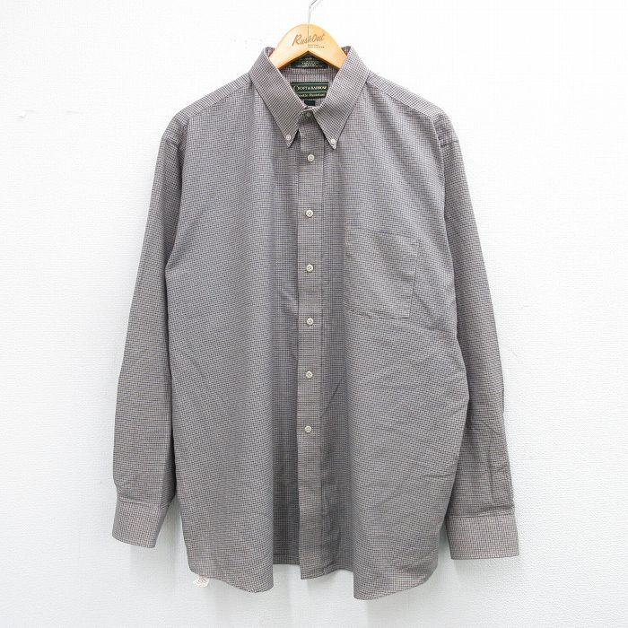 XL★古着 長袖 シャツ メンズ 大きいサイズ ボタンダウン ベージュ他 カーキ チェック 25aug25 中古 トップス