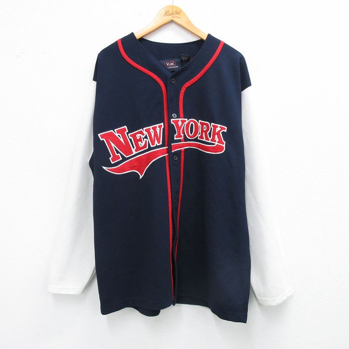 XL★古着 長袖 ベースボール シャツ メンズ ニューヨーク 大きいサイズ 紺他 ネイビー 25aug25 中古 トップス