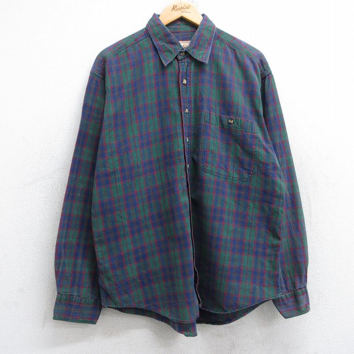 L★古着 ウールリッチ WOOLRICH 長袖 シャツ メンズ 00年代 00s コットン 緑他 グリーン チェック 25aug25 中古 トップス