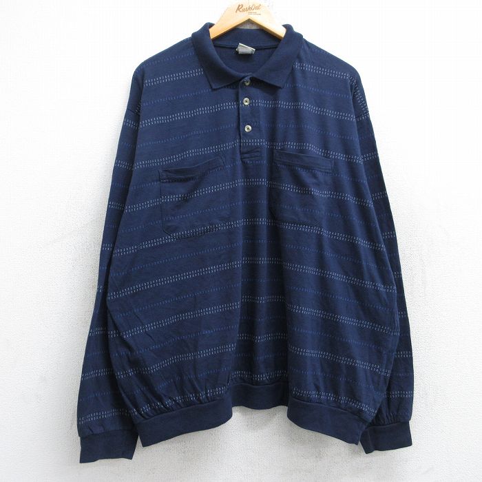 XL★古着 HABAND 長袖 ポロ シャツ メンズ 大きいサイズ 紺 ネイビー 25aug25 中古 トップス