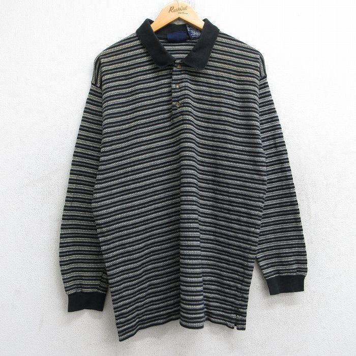 M★古着 FADED GLORY 長袖 ポロ シャツ メンズ 00年代 00s コットン 黒他 ブラック ボーダー 25aug25 中古 トップス