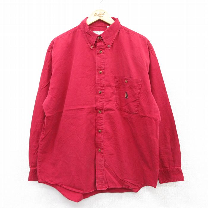 XL★古着 ビューグルボーイ 長袖 シャツ メンズ 00年代 00s ワンポイントロゴ コットン ボタンダウン 赤 レッド 25aug30 中古 トップス