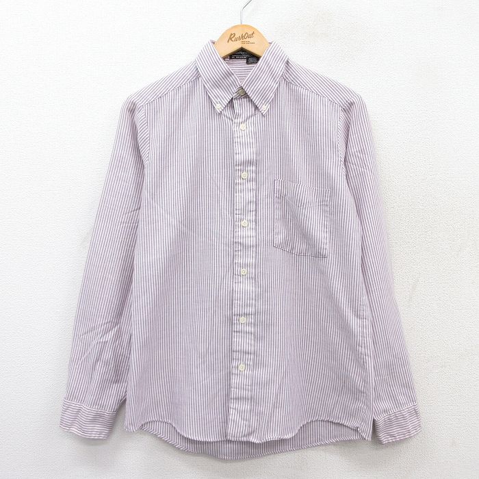 M★古着 長袖 シャツ メンズ 80年代 80s オックスフォード ボタンダウン USA製 紫他 パープル ストライプ 25aug30 中古 トップス