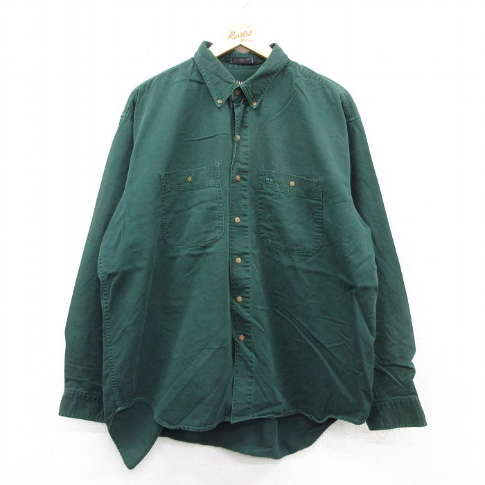 XL★古着 長袖 シャツ メンズ 00年代 00s 大きいサイズ コットン ボタンダウン 緑 グリーン 25aug30 中古 トップス
