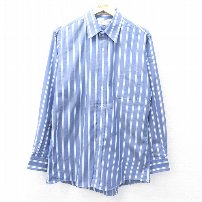 L★古着 STAFFORD 長袖 シャツ メンズ 90年代 90s USA製 紺 ネイビー ストライプ 【spe】 25aug30 中古 トップス