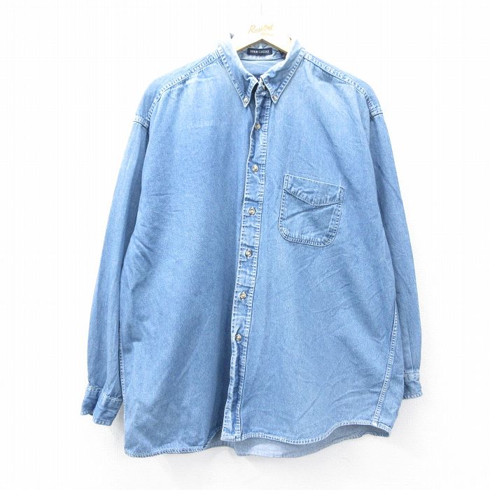 XL★古着 バンヒューセン 長袖 シャツ メンズ 大きいサイズ コットン ボタンダウン 紺 ネイビー デニム 25aug30 中古 トップス