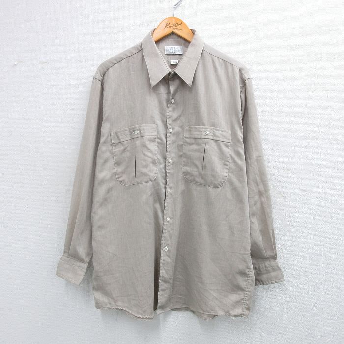 【20%OFF】L★古着 長袖 シャツ メンズ 90年代 90s USA製 薄ベージュ カーキ 25aug30 中古 トップス