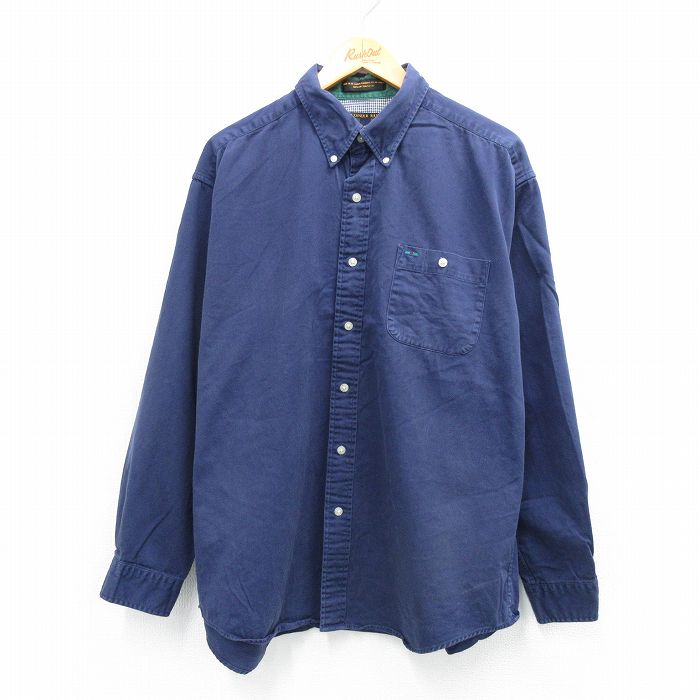 XL★古着 長袖 シャツ メンズ 00年代 00s コットン ボタンダウン 紺 ネイビー 25aug30 中古 トップス