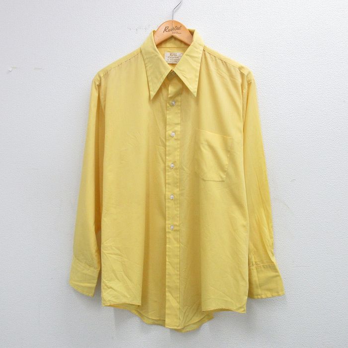XL★古着 アロー 長袖 シャツ メンズ 80年代 80s ロング丈 USA製 黄 イエロー 25aug30 中古 トップス