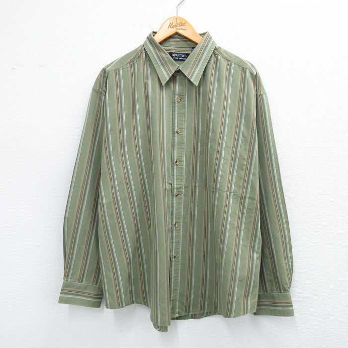 XL★古着 ピューリタン 長袖 シャツ メンズ 00年代 00s 緑 グリーン ストライプ 25aug30 中古 トップス