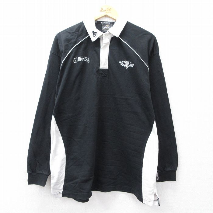 XL★古着 長袖 ラガー シャツ メンズ ギネスビール コットン 黒他 ブラック 【spe】 25sep01 中古 トップス