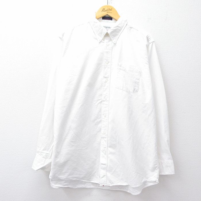 XL★古着 長袖 シャツ メンズ 80年代 80s 大きいサイズ コットン ボタンダウン USA製 白 ホワイト 25sep01 中古 トップス