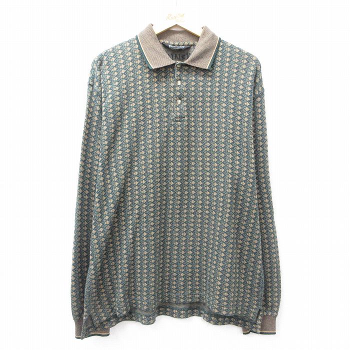 L★古着 長袖 ポロ シャツ メンズ 00年代 00s 総柄 緑他 グリーン 25sep01 中古 トップス