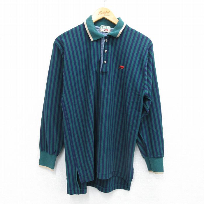 【50%OFF】ポロシャツ 90s 長袖ポロシャツ ストライプ グリーン S | 古着