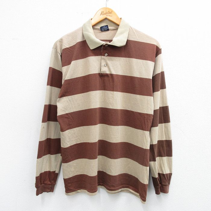M★古着 GANT 長袖 ポロ シャツ メンズ 90年代 90s コットン ベージュ他 カーキ ボーダー 25sep01 中古 トップス