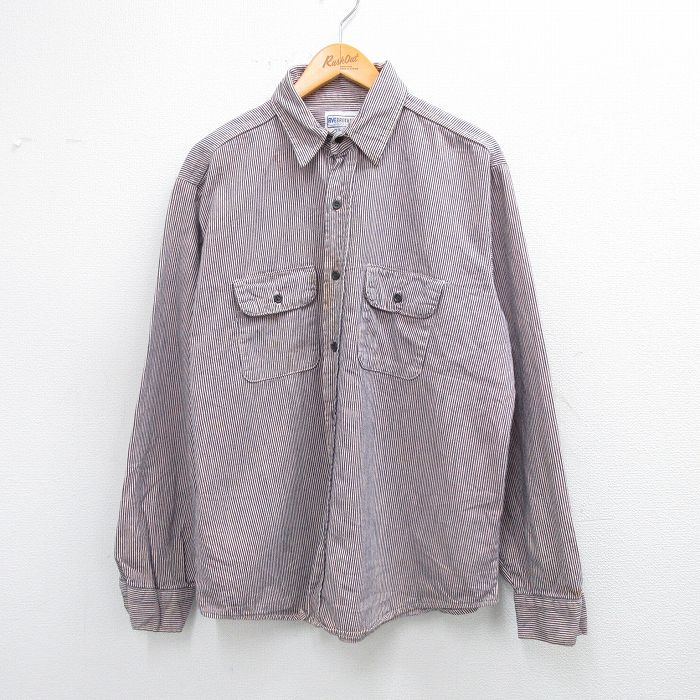 XL★古着 ファイブブラザー 長袖 シャツ メンズ 90年代 90s コットン USA製 ピンク他 ストライプ 【spe】 25sep01 中古 トップス