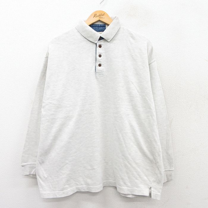 XL★古着 長袖 ポロ シャツ メンズ 00年代 00s コットン 薄グレー 霜降り 25sep01 中古 トップス